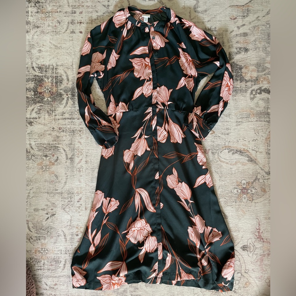 Elegant Floral Green and Pink Dress